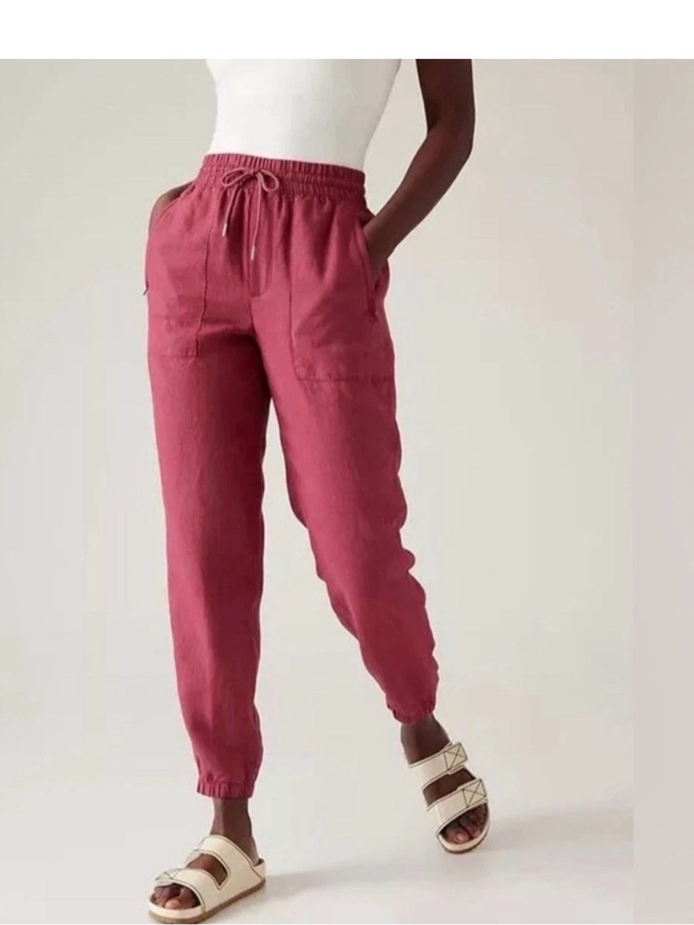 Athleta Retreat Linen Pants In Coffeeberry (Burgundy) size 4p